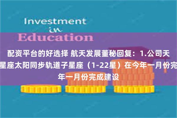 配资平台的好选择 航天发展董秘回复：1.公司天目一号星座太阳同步轨道子星座（1-22星）在今年一月份完成建设